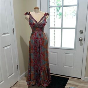 Floral Maxi Dress in Red and Blue